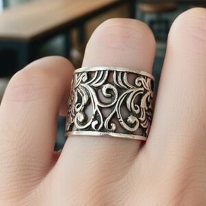 ✨️Vintage Sterling Silver Intricate  Filigree Wide Band Ring Size 6.5!